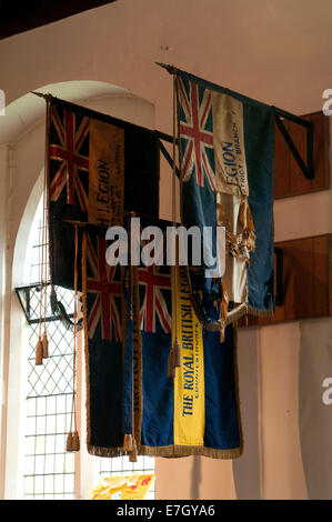 Royal British Legion flags, St. Andrew`s Church, Countesthorpe, Leicestershire, England, UK Stock Photo